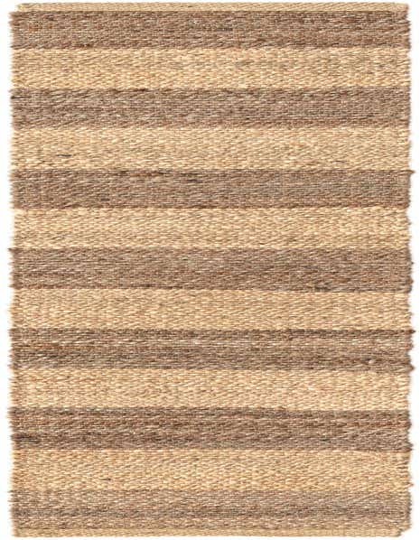 A close-up of a 1' 2 x 5' 1 Braided Jute table runner featuring alternating stripes of light tan and natural brown.