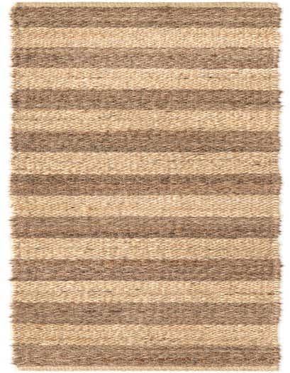 A 1' 2 x 6' 1 runner rug with alternating horizontal stripes of light tan and natural brown braided jute.