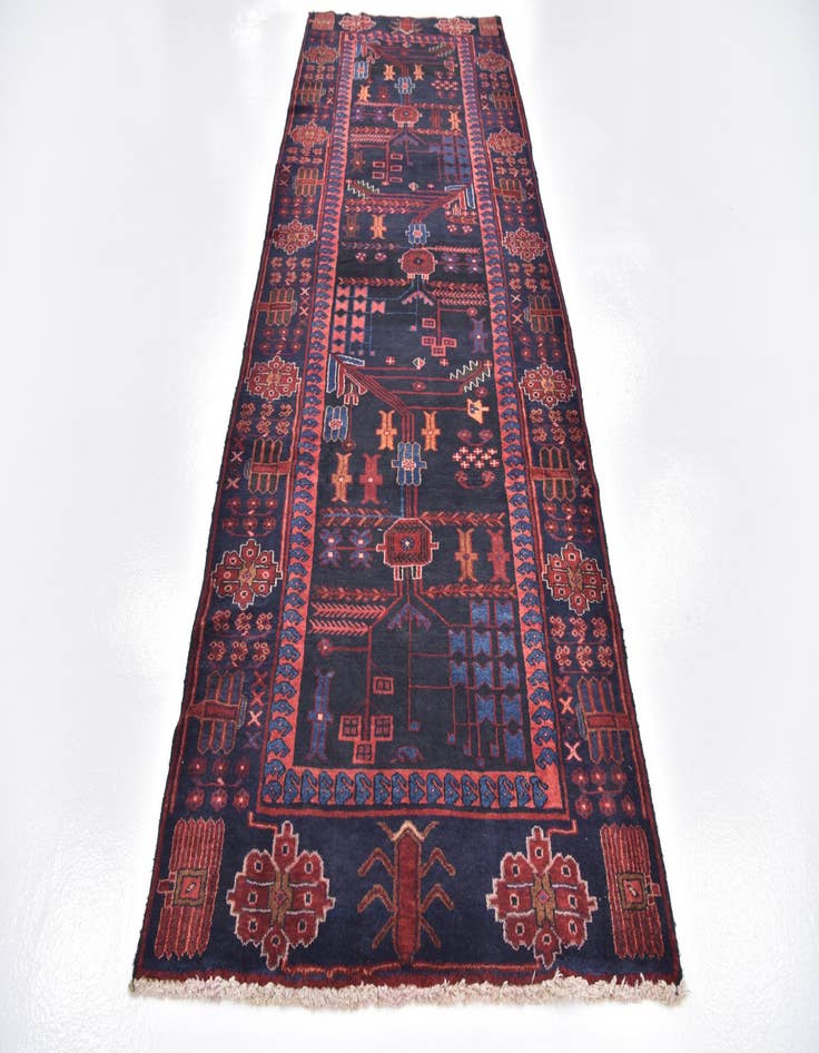 Detail image of  3' 8 x 9' 8  Hand Knotted Hamedan Persian Wool Runner Rug