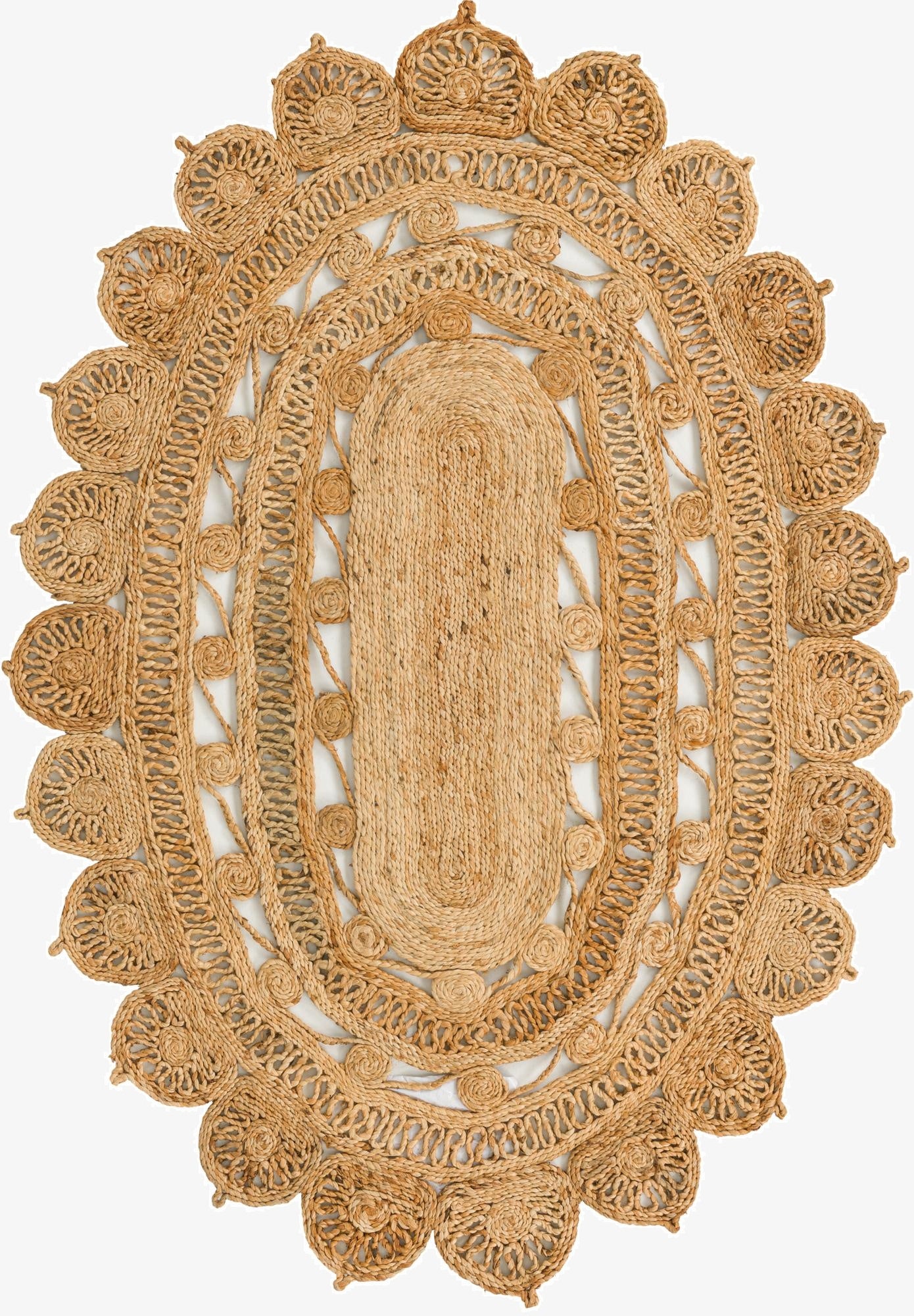  4' 1 x 6' 1  Hand Braided Jute Oval Rug