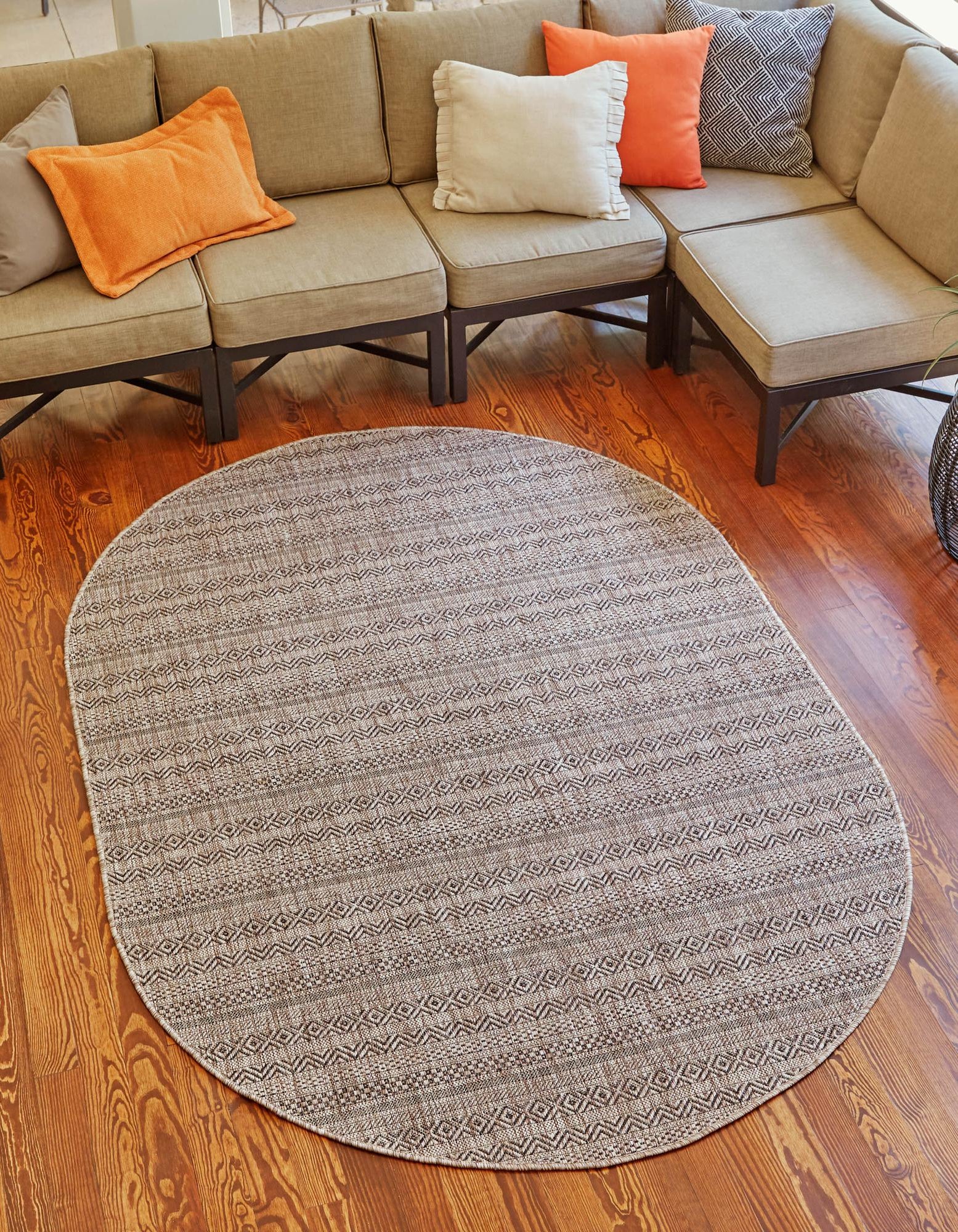 Natural 5' 3 x 8' Ribbon Indoor / Outdoor Oval Rug | Rugs.com
