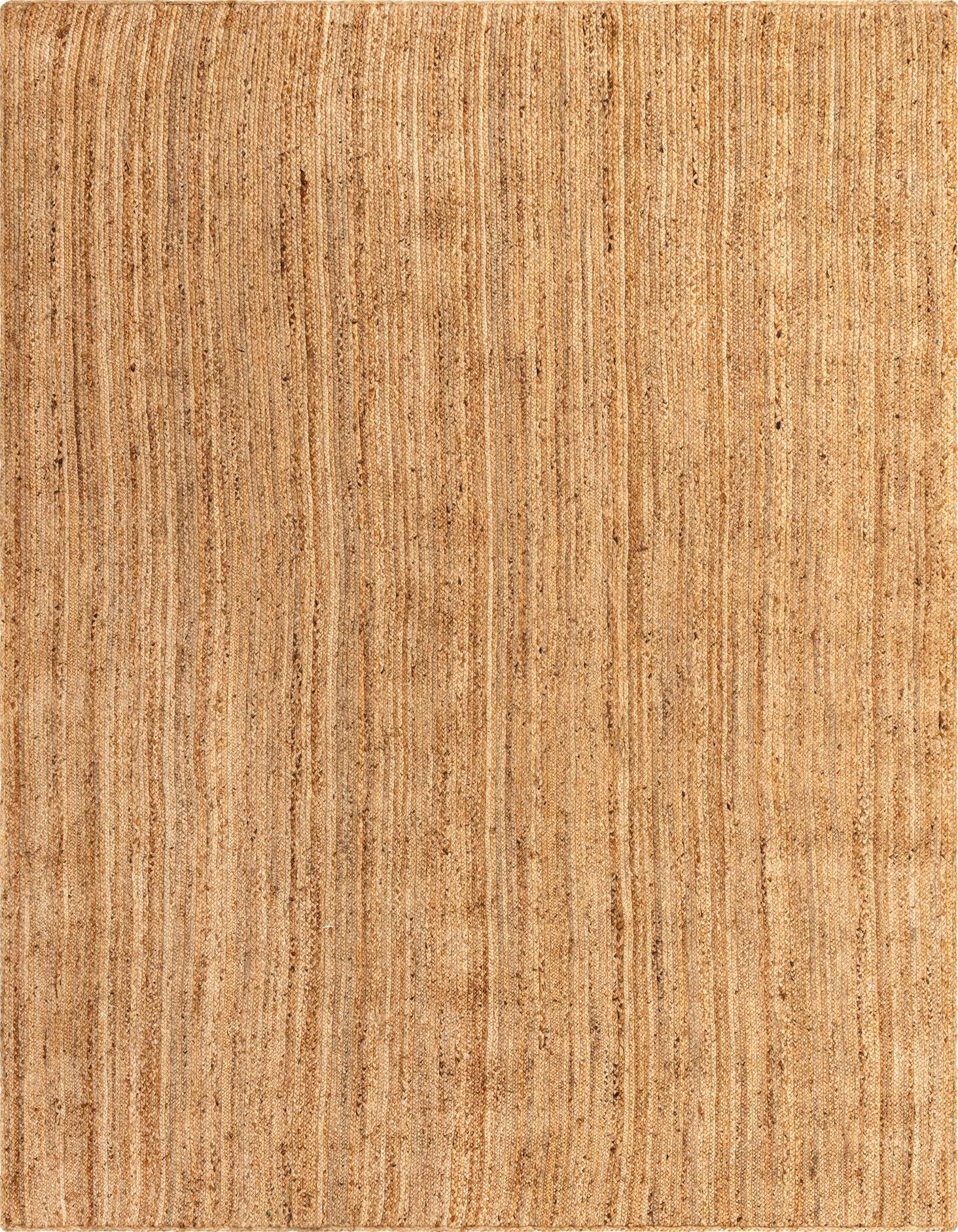 A 10x14 rectangular Braided Jute Luxe rug in natural brown and tan tones, featuring a textured, vertical striped flatweave pattern.