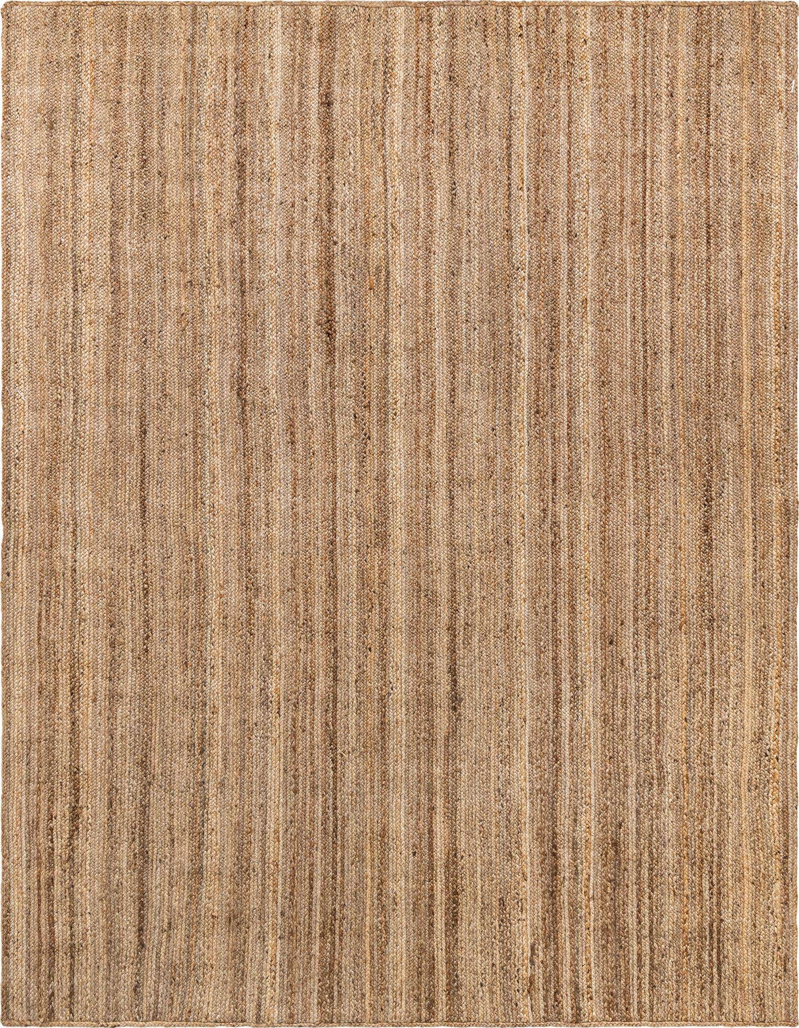 A 10x13 rectangular Braided Jute rug in varying shades of natural brown and tan, featuring a textured, flatweave construction.