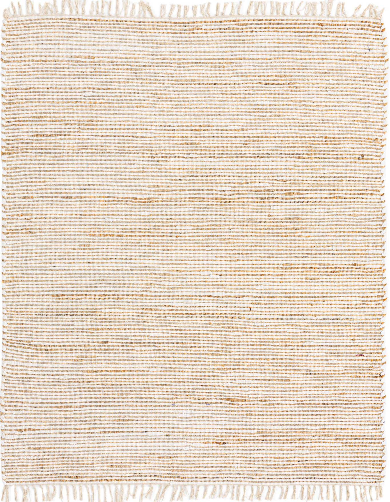 A 6x9 rectangular Chindi Jute rug featuring horizontal stripes of natural brown jute and ivory cotton, with fringed edges.
