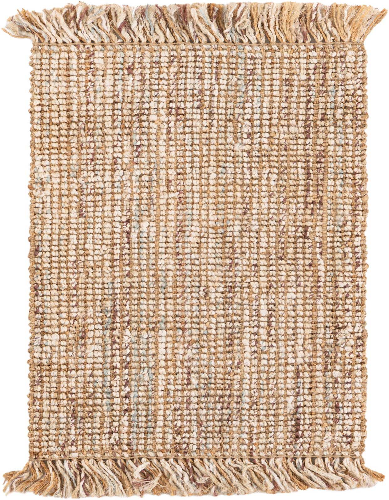 A 2x3 rectangular Chunky Jute rug in natural brown and cream tones with a textured, flatweave surface and fringed ends.
