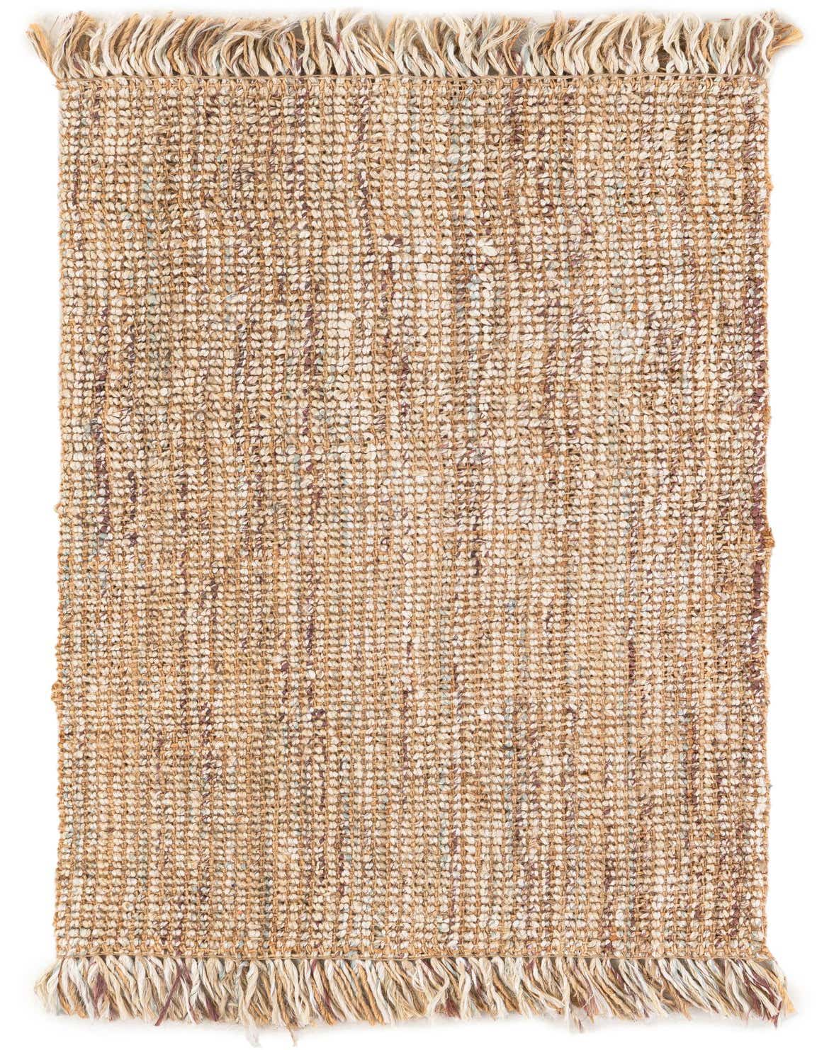 A 3x5 rectangular Chunky Jute rug in natural browns and creams with a textured, flatweave design and fringed ends.