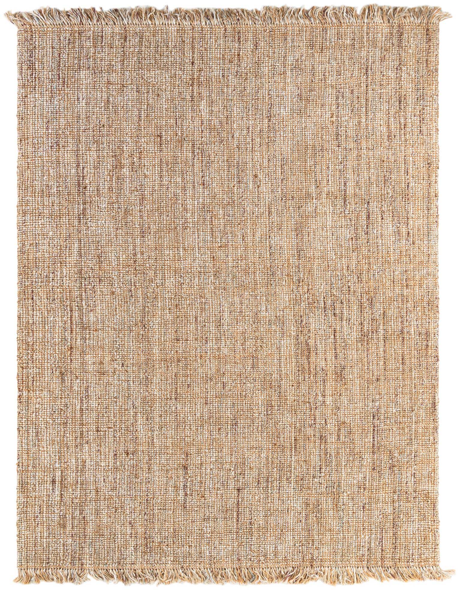 A 9x12 rectangular Chunky Jute rug in natural brown and tan tones with a textured, flatweave surface and fringed ends.