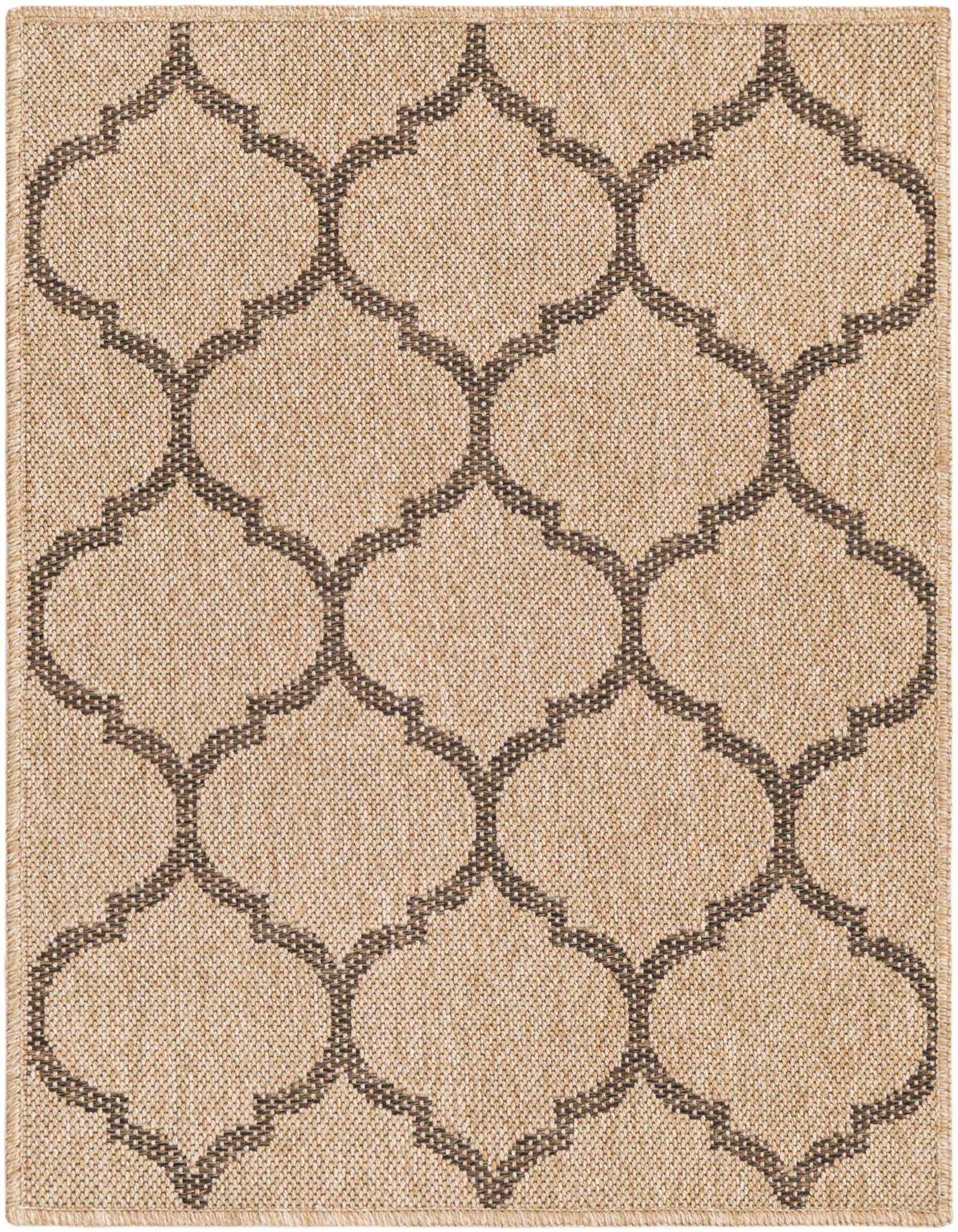 A 2x3 rectangular Rugs.com Dunes rug featuring a modern brown trellis pattern on a tan flatweave background.