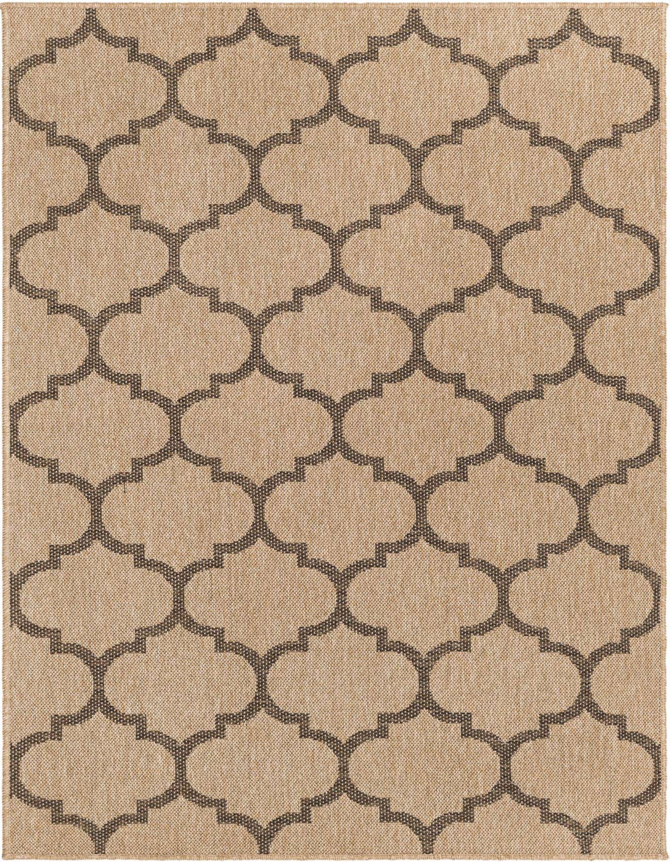 A 4x6 rectangular brown and tan indoor rug with a modern trellis pattern, featuring a flatweave texture.