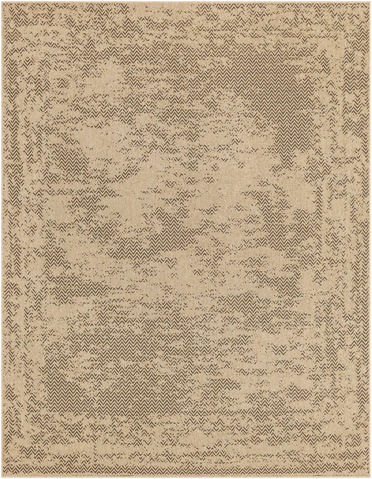 An 8x10 rectangular flatweave rug featuring a distressed modern stripe pattern in varying shades of brown and tan.