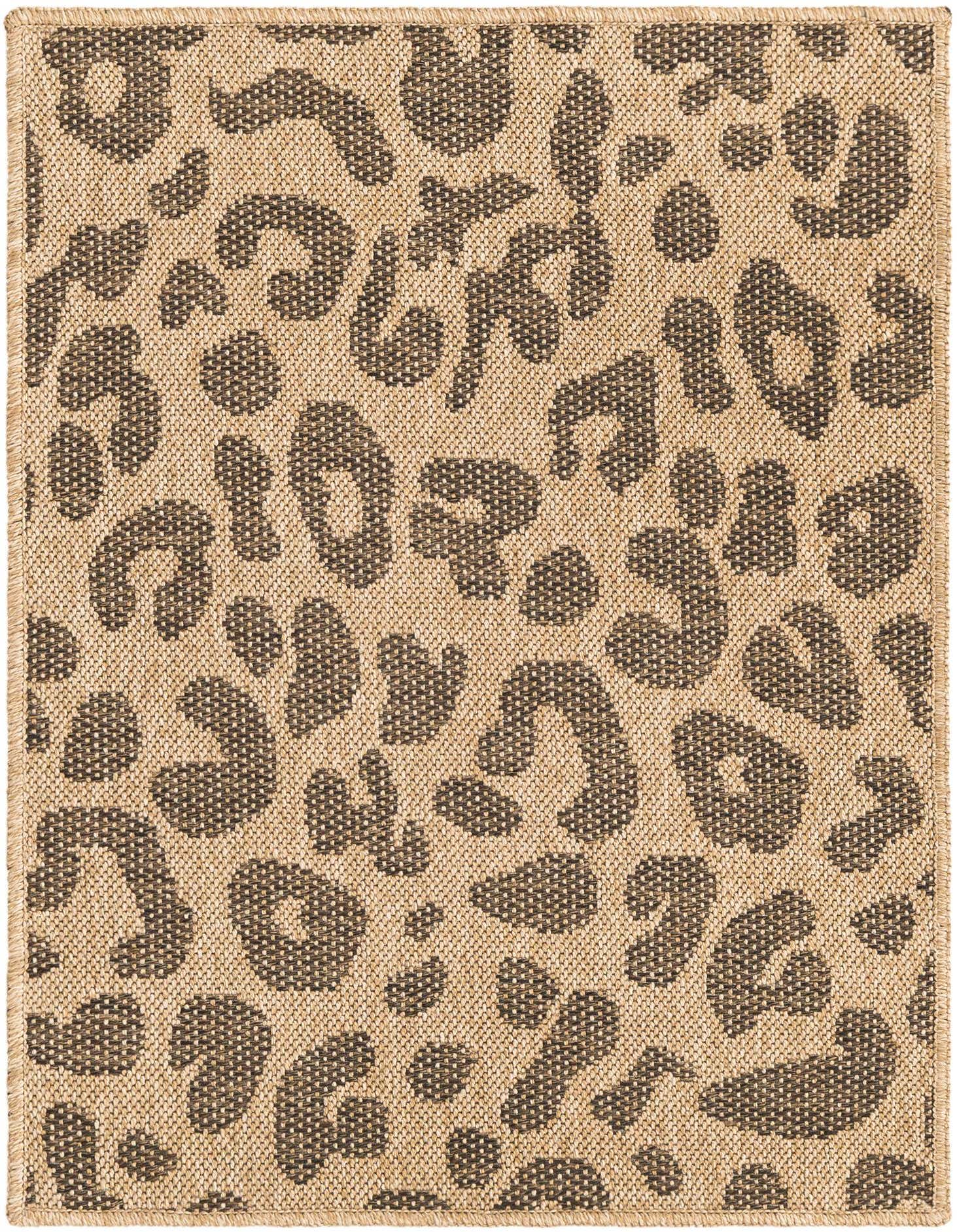 A 2x3 rectangular Rugs.com Dunes rug featuring a modern abstract leopard print in browns and tans on a cream background.