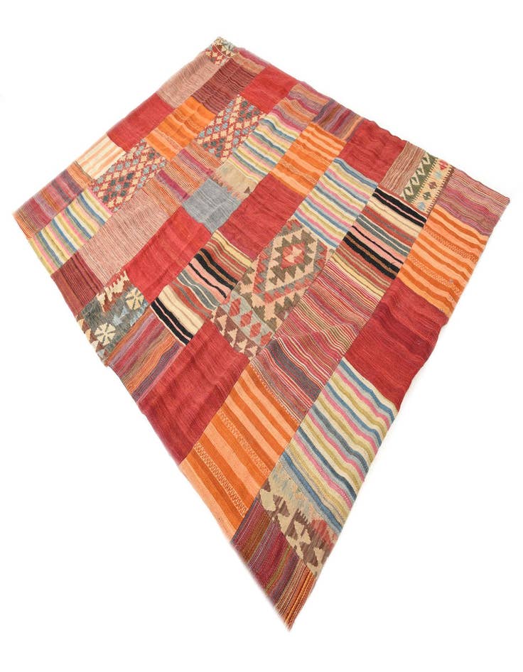 Detail image of  5' 11 x 7' 8  Hand Woven Kilim Patchwork Wool Rug