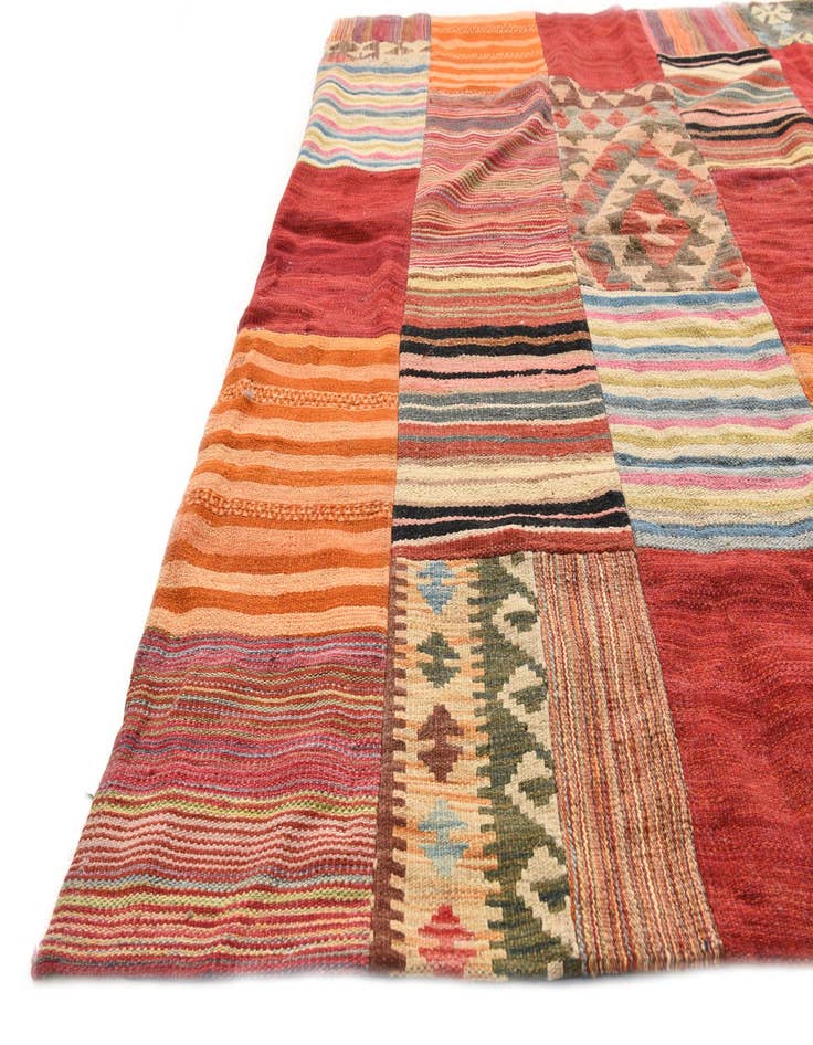 Detail image of  5' 11 x 7' 8  Hand Woven Kilim Patchwork Wool Rug