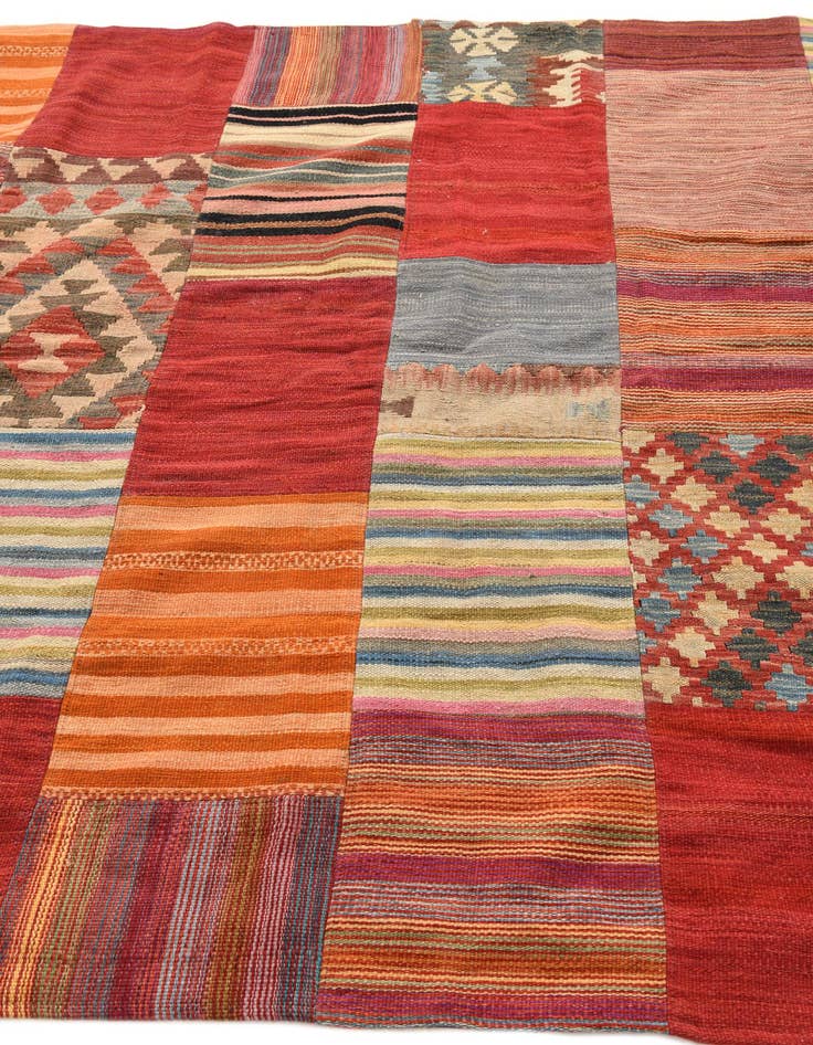 Detail image of  5' 11 x 7' 8  Hand Woven Kilim Patchwork Wool Rug