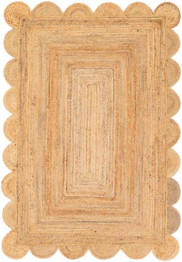  4' 1 x 6' 1  Hand Woven Scallop Braided Jute Rug