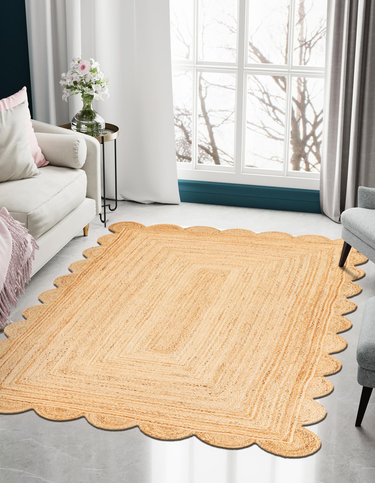 Natural 6' x 9' Hand Woven Scallop Braided Jute Rug | Rugs.com