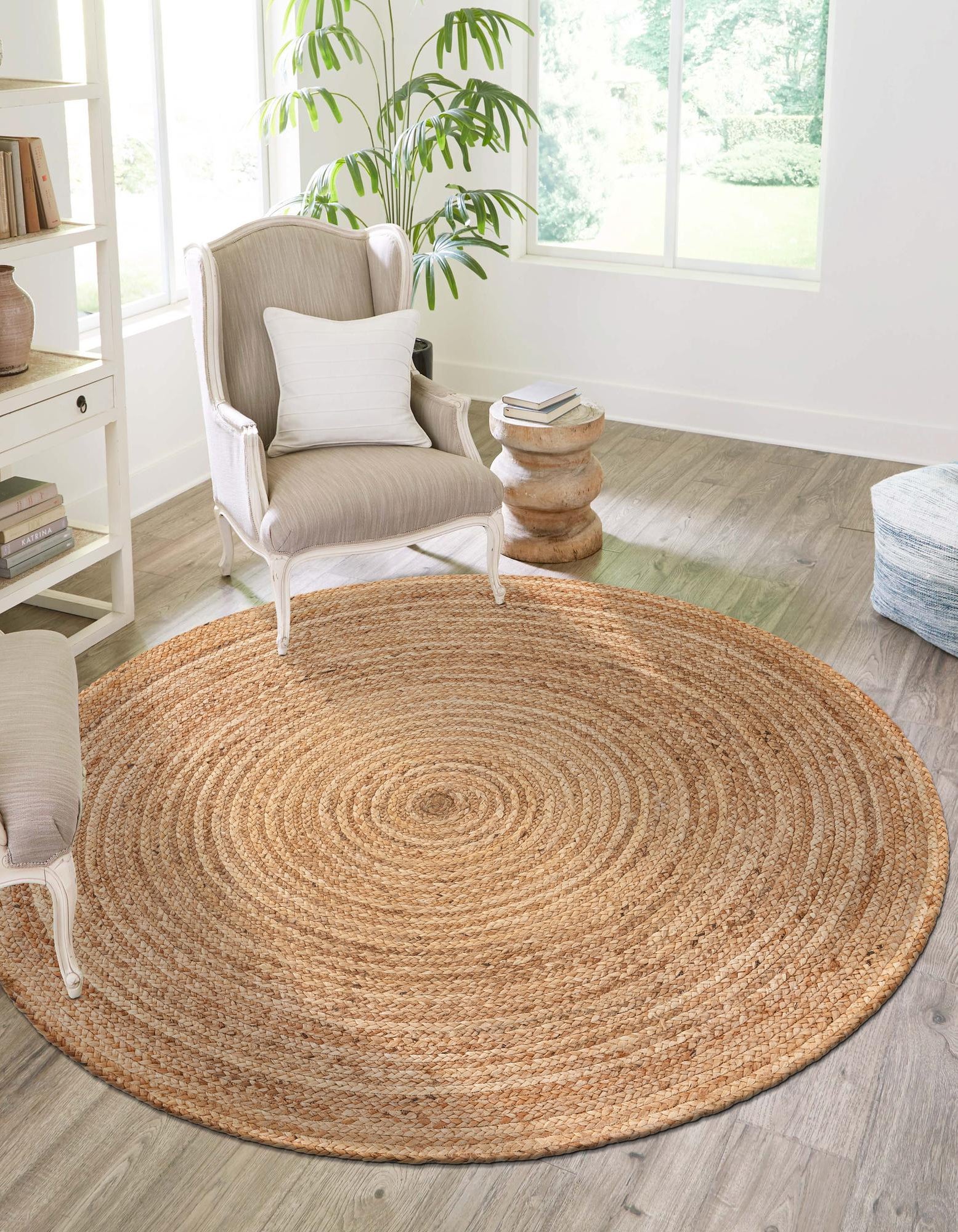 Natural 12' 4 x 12' 4 Clio Hand Braided Jute Luxe Round Rug | Rugs.com