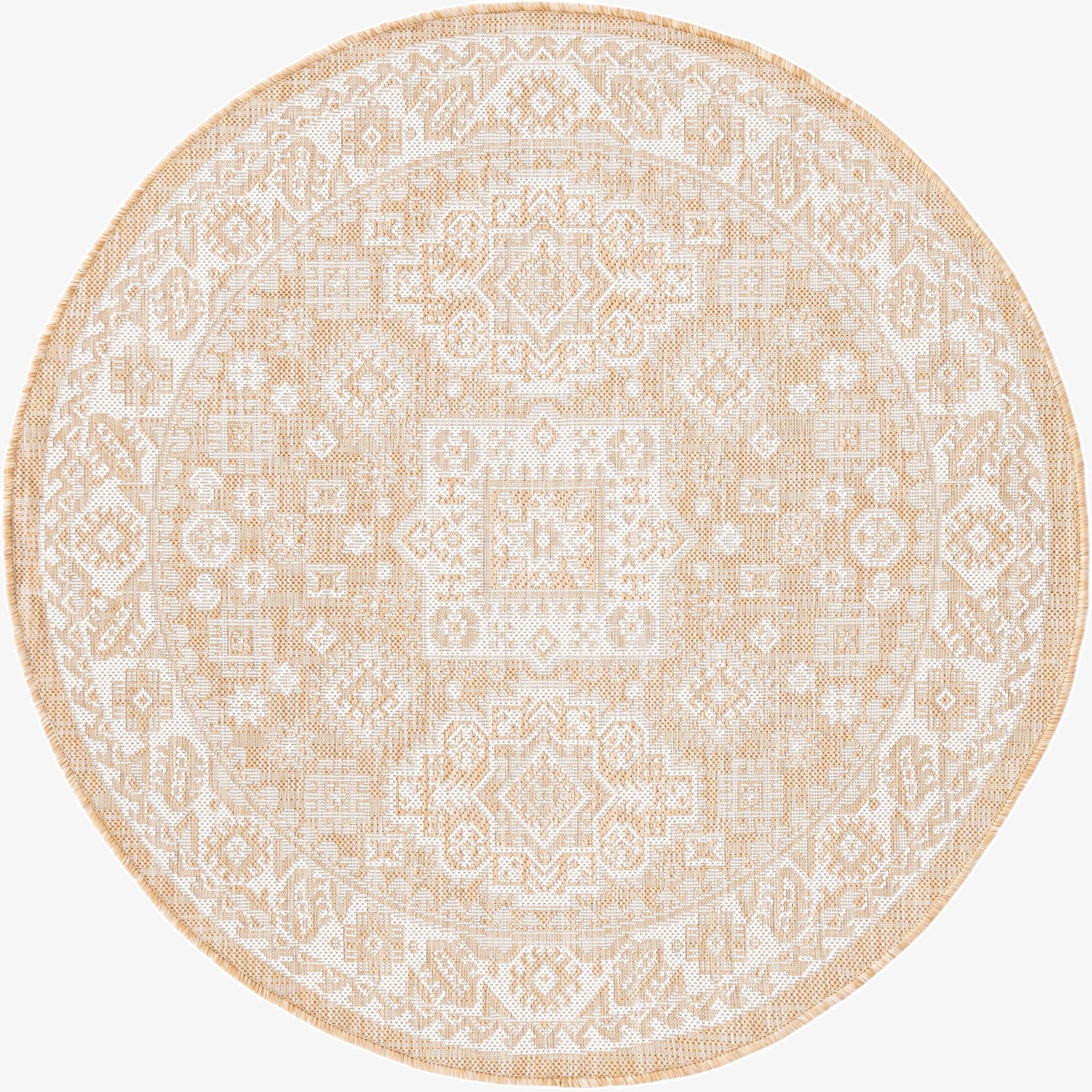  4' x 4'  Washable Aztec Indoor / Outdoor Round Rug