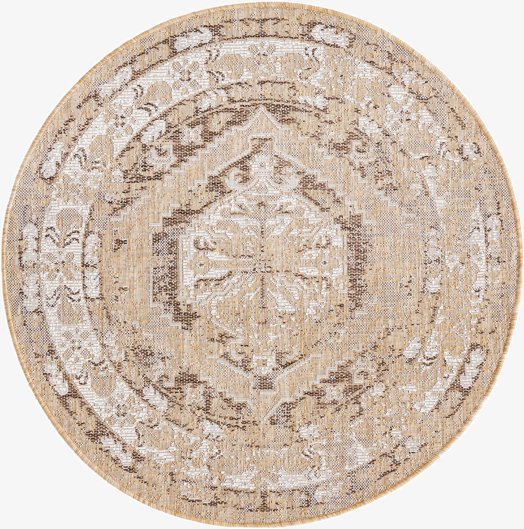  4' x 4'  Washable Traditional Indoor / Outdoor Round Rug