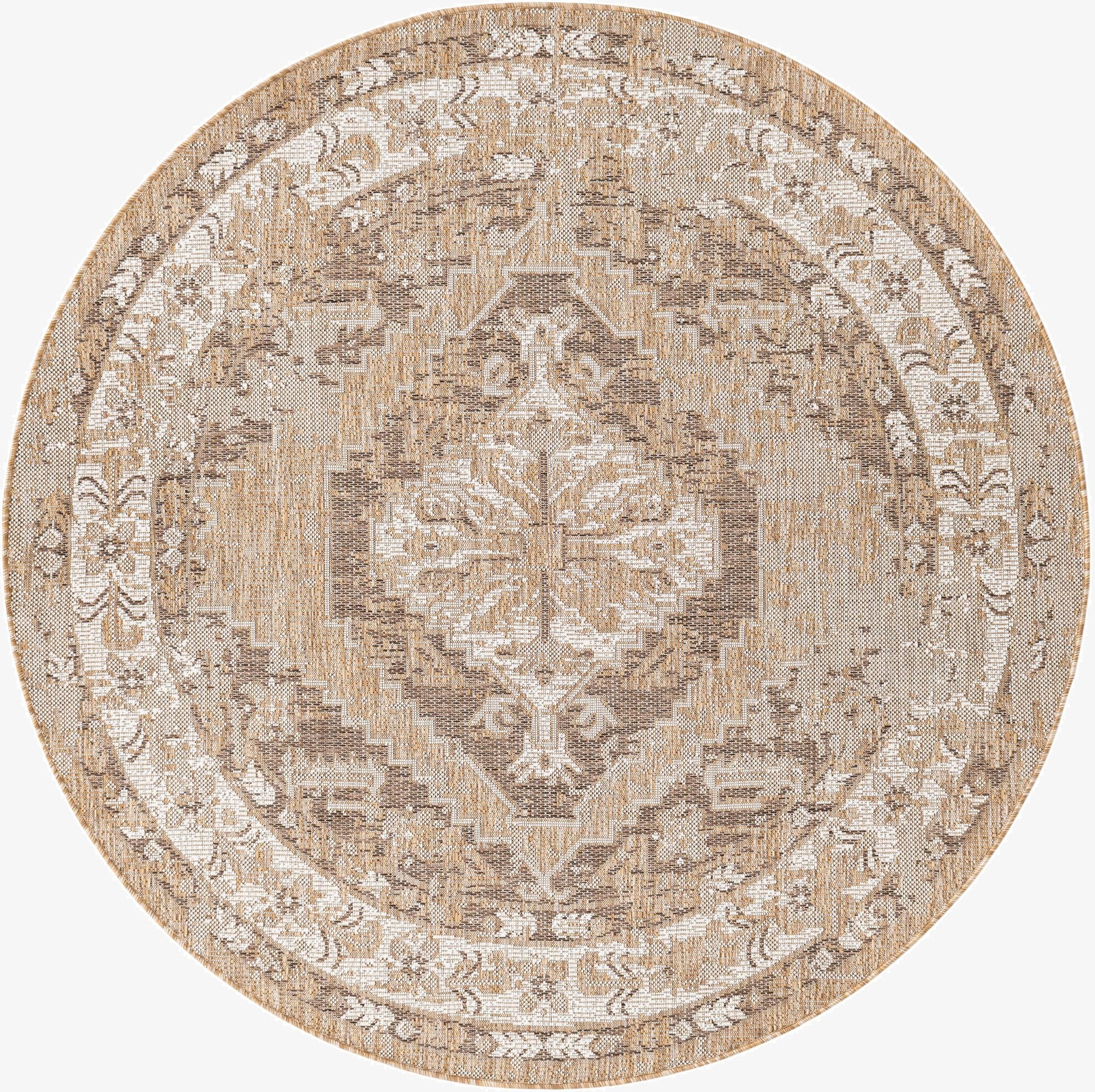  5' 3 x 5' 3  Washable Traditional Indoor / Outdoor Round Rug