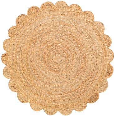  4' 1 x 4' 1  Hand Woven Scallop Braided Jute Round Rug