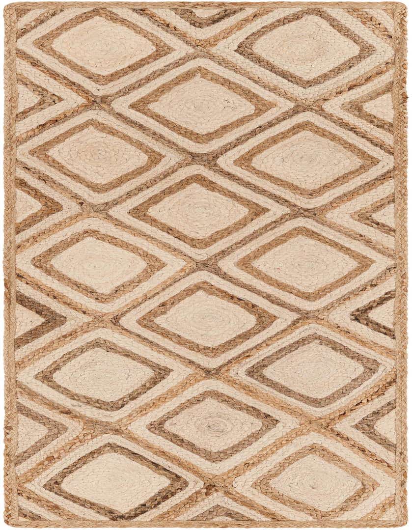 A 6 ft runner rug featuring a natural braided jute texture with a diamond trellis pattern in varying shades of brown and ivory.
