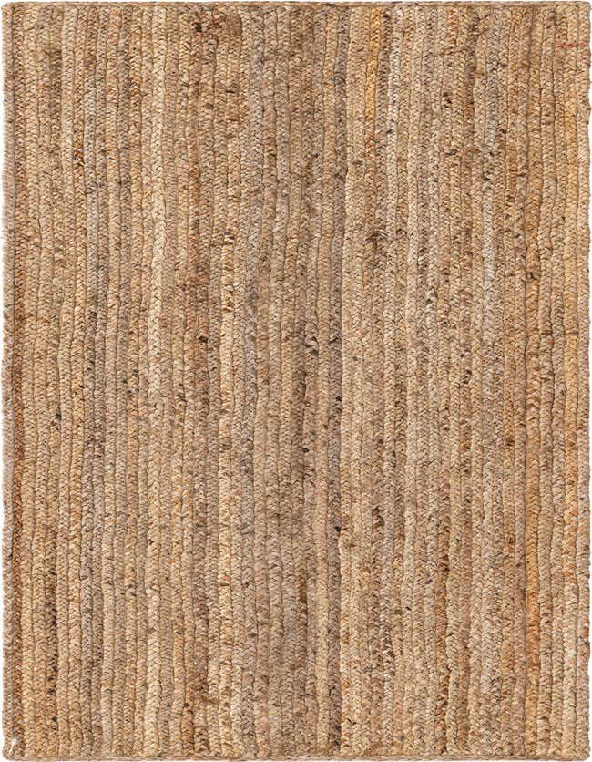 A close-up view of an 8 Ft Braided Jute Runner Rug, showcasing its natural brown and tan textured weave.