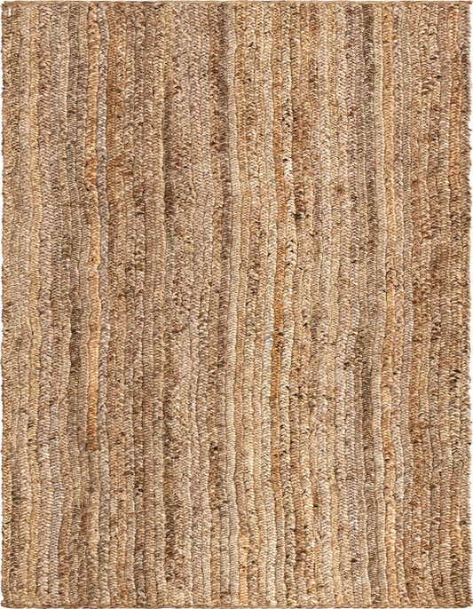 A 10 ft natural braided jute runner rug in varying shades of brown and tan, perfect for a hallway.