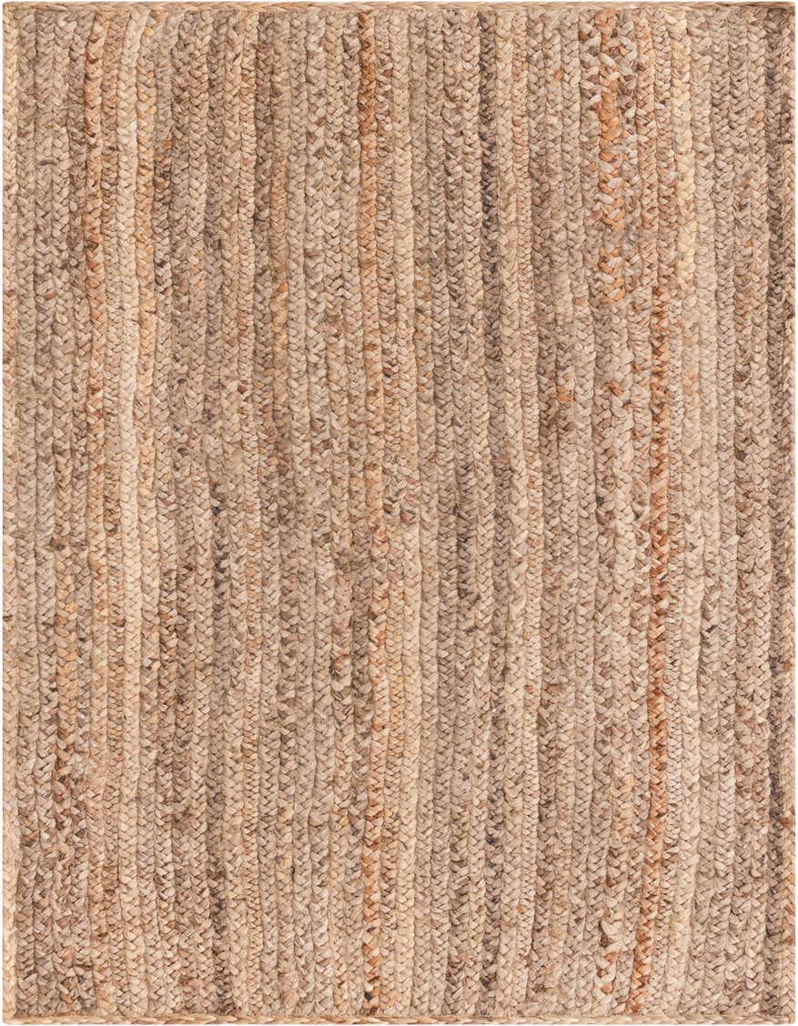A 5 ft runner rug from the Braided Jute Collection, showcasing a natural, textured weave in varying shades of brown and tan.