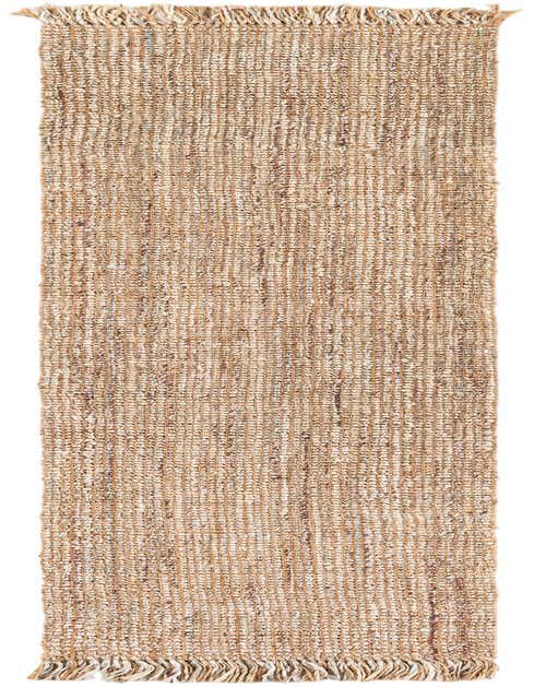 A 12 ft runner rug from the Chunky Jute collection, featuring a textured, natural brown and ivory flatweave with fringed ends.