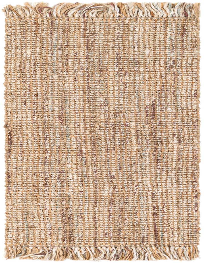 A close-up of a Chunky Jute 5 Ft Runner rug, showcasing its natural brown and ivory woven texture with fringed ends.
