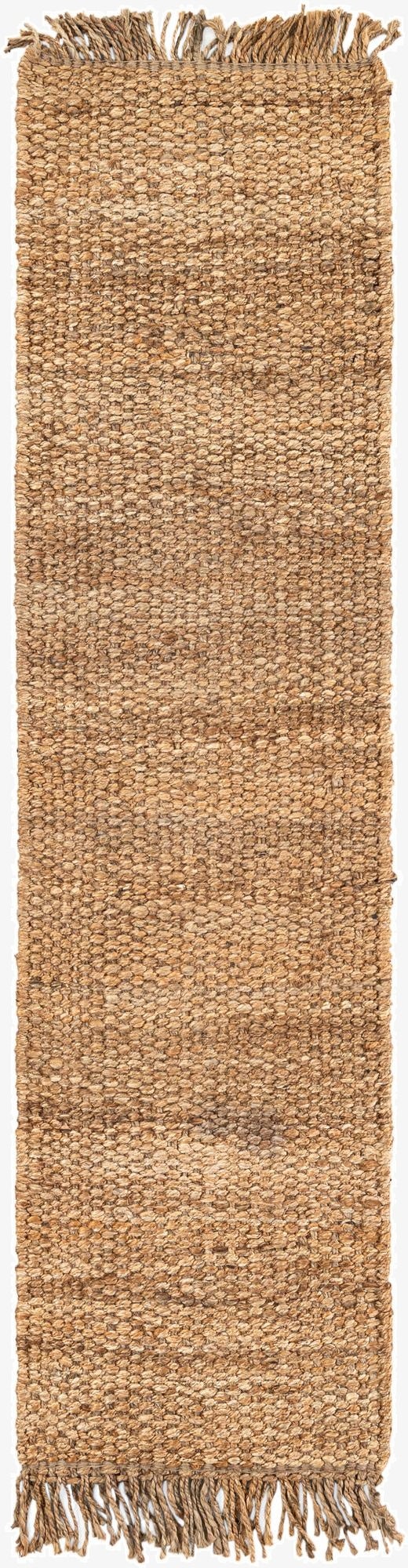 A natural brown 8 ft runner rug from the Chunky Jute collection, featuring a textured, woven pattern and fringed ends.