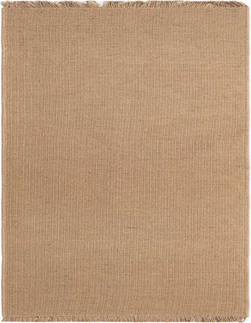 A 10 ft natural jute runner rug with a rustic, solid tan and brown flatweave texture, ideal for a hallway.
