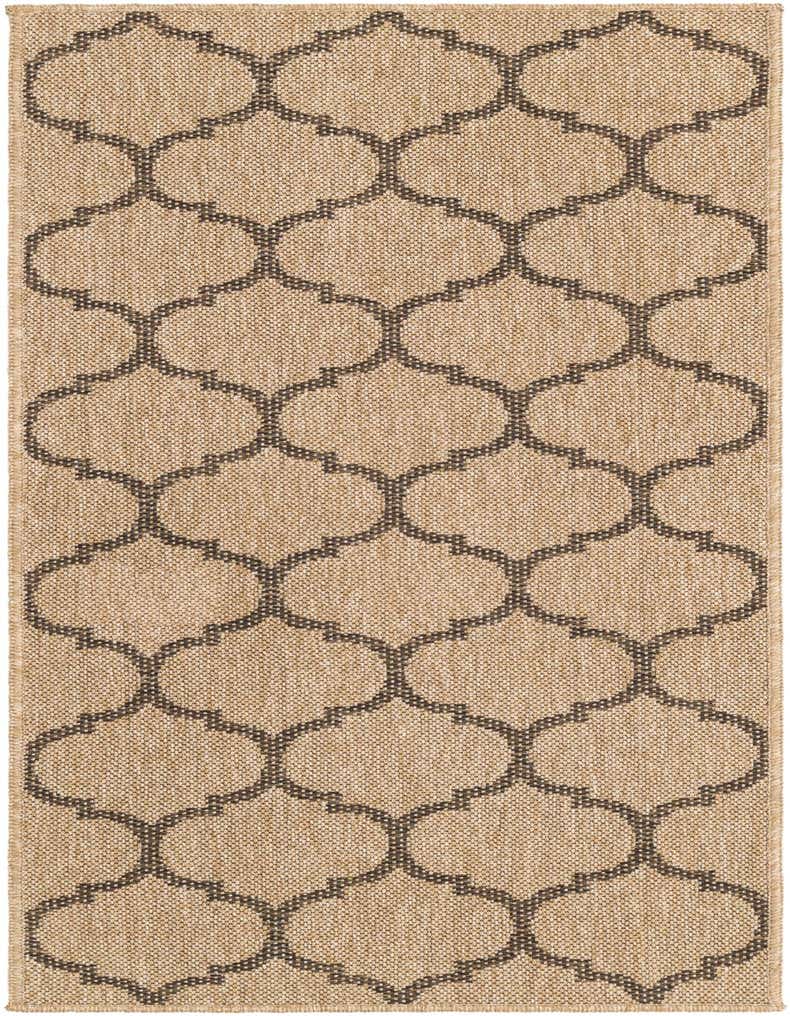 A 5 ft runner rug featuring a modern trellis pattern in shades of brown and tan, ideal for a hallway.