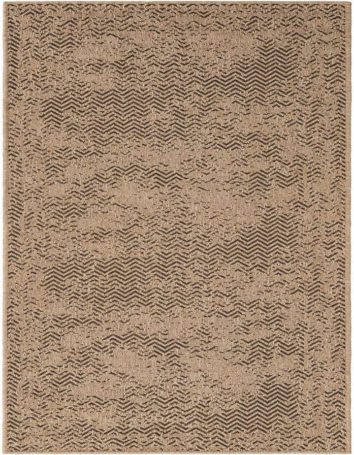 A tan and brown 8 ft runner rug with a modern vintage chevron stripe pattern, ideal for a hallway or kitchen.