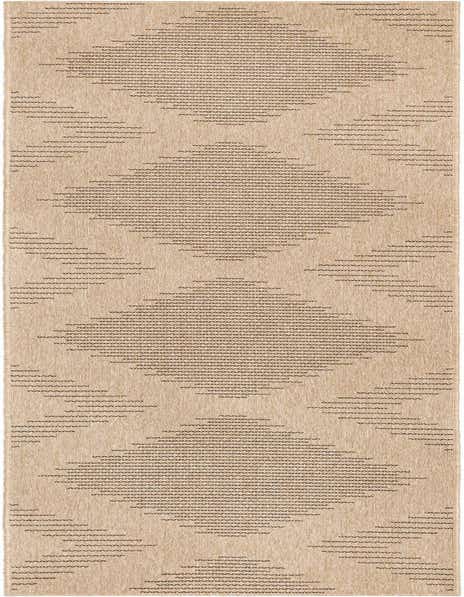A 12 ft runner rug in tan with a modern trellis pattern formed by dark brown textured lines.