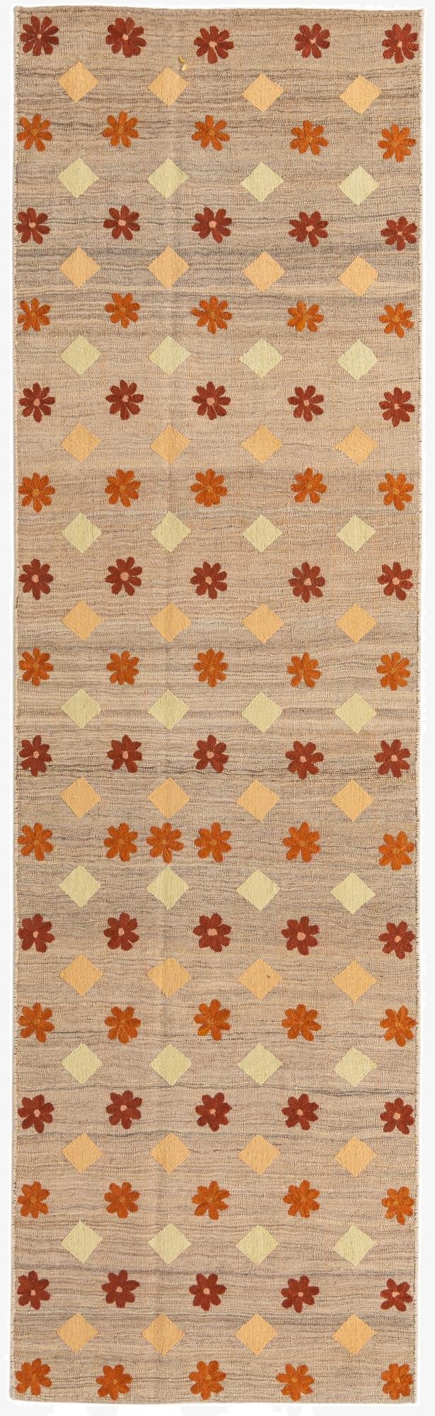  3' x 10' 4  Hand Woven Kilim Modern Wool Runner Rug