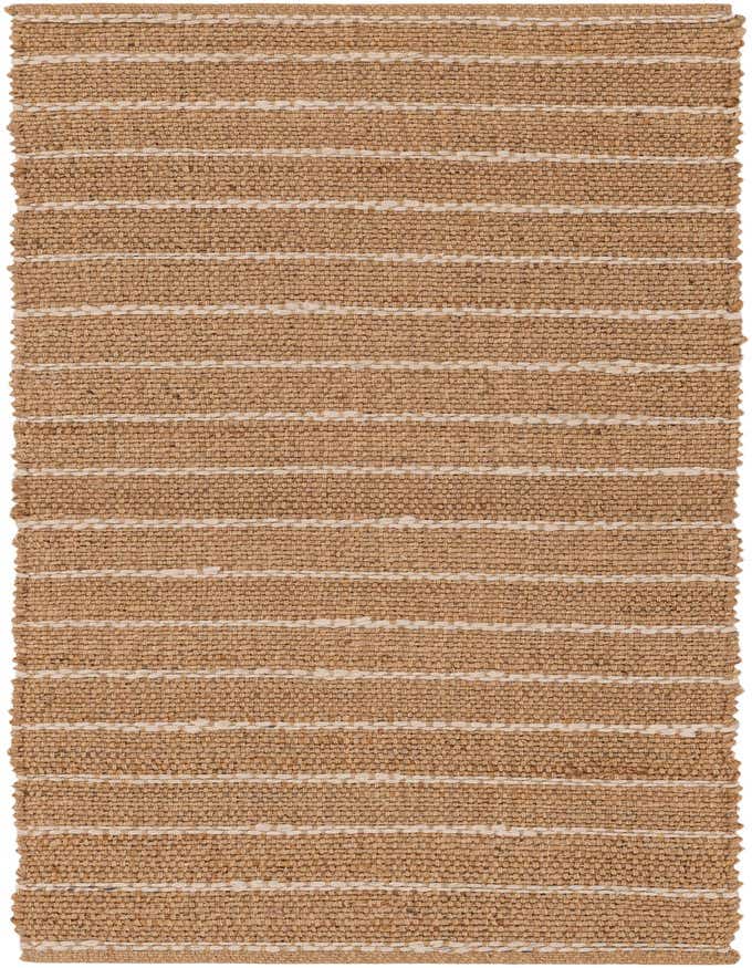 A 6 ft runner rug with a natural brown jute base and horizontal ivory and cream striped accents, ideal for a hallway.