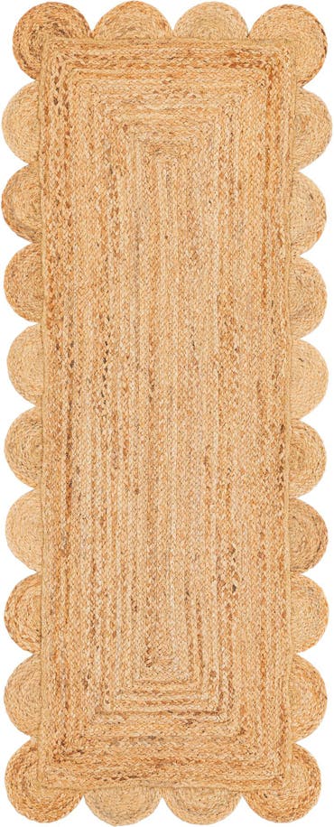 2' x 5' 1  Hand Woven Scallop Braided Jute Runner Rug