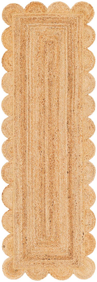  2' x 6' 1  Hand Woven Scallop Braided Jute Runner Rug