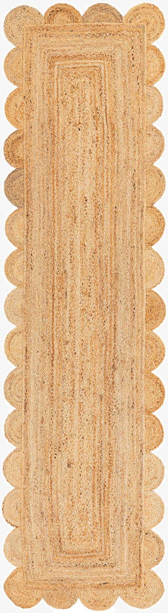Primary image  2' 7 x 10'  Hand Woven Scallop Braided Jute Runner Rug