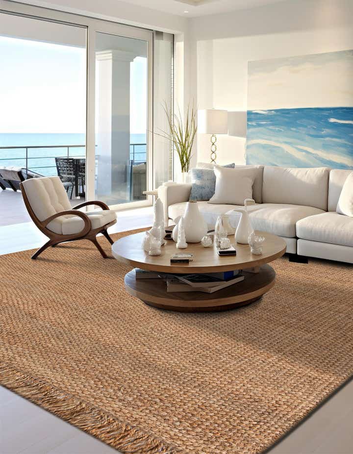 Natural 5' 1 x 5' 1 Hand Woven Chunky Jute Square Rug | Rugs.com