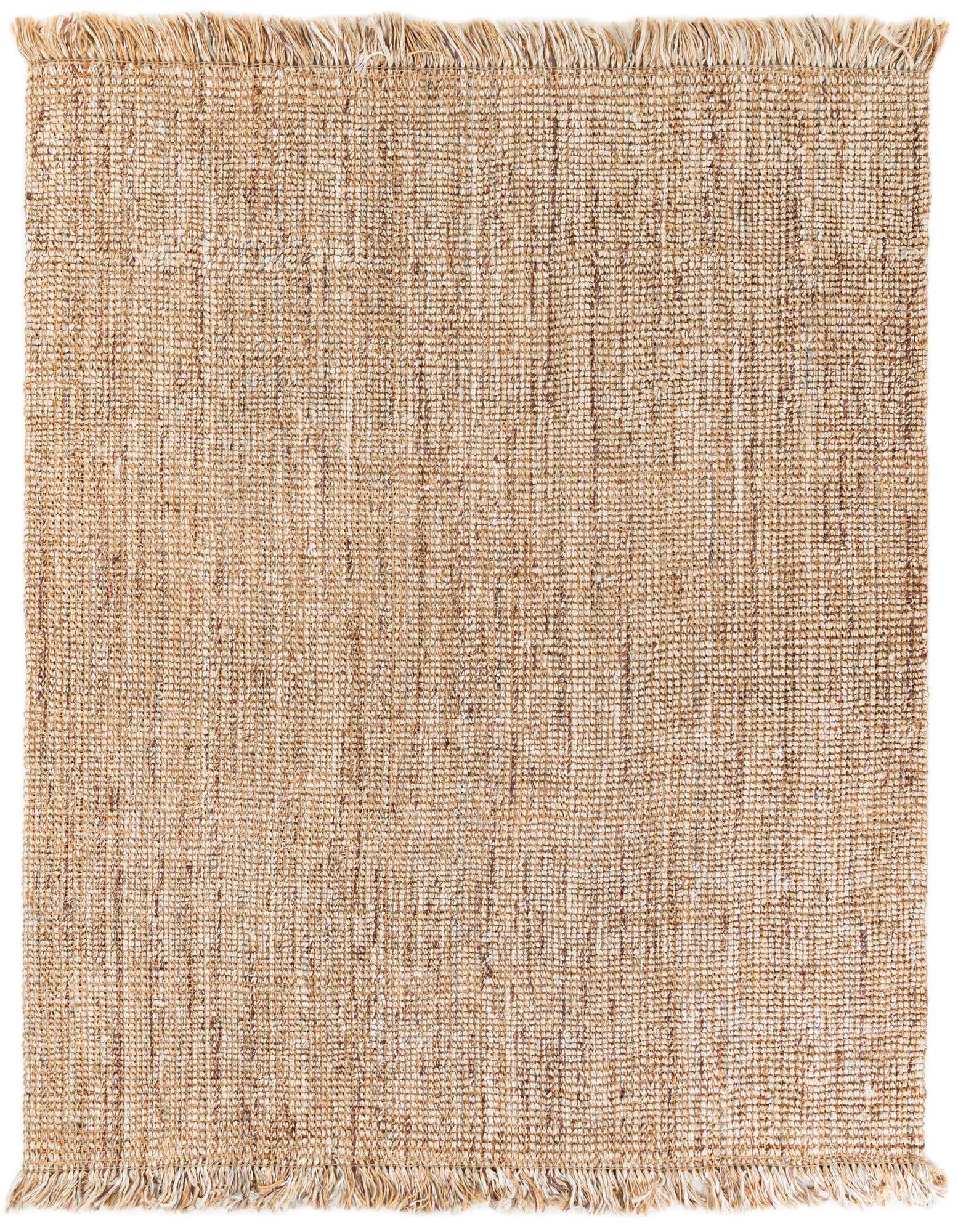A 7'10" x 7'10" square Chunky Jute rug in natural brown and tan tones with fringed edges.