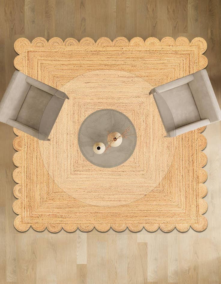 Detail image of  7' 10 x 7' 10  Hand Woven Scallop Braided Jute Square Rug