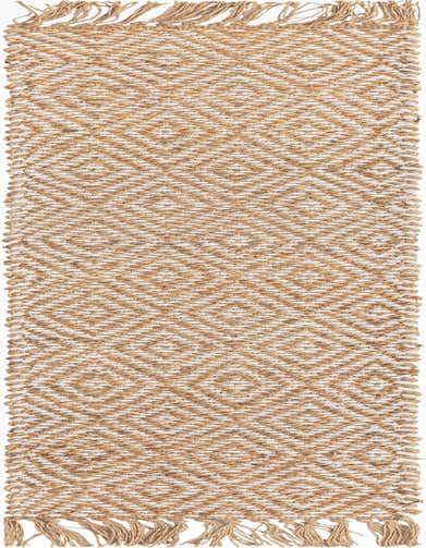 A 1' 2 x 6' 1 Braided Jute table runner rug featuring a natural brown and ivory diamond pattern with fringed ends.