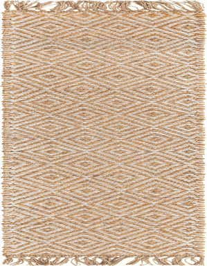 A 1' 2 x 8' 0 natural jute and ivory cotton runner rug with a braided diamond pattern and fringed ends, suitable for a hallway or kitchen.