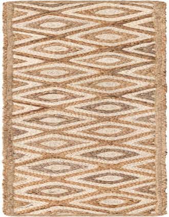 A 1' 2 x 8' 0 natural jute runner rug with a braided texture and a diamond pattern in brown and ivory.