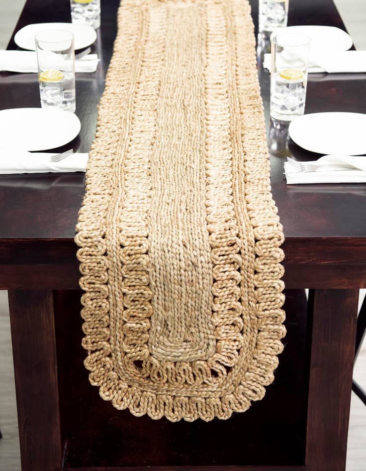 Detail image of  1' 2 x 6' 1  Hand Braided Jute Table Runner Rug