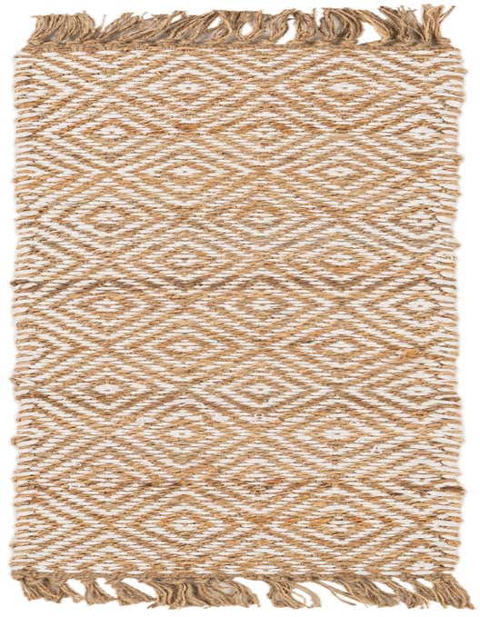 A 1' 2 x 4' 1 Braided Jute table runner rug featuring a natural brown and ivory diamond pattern with fringed ends.