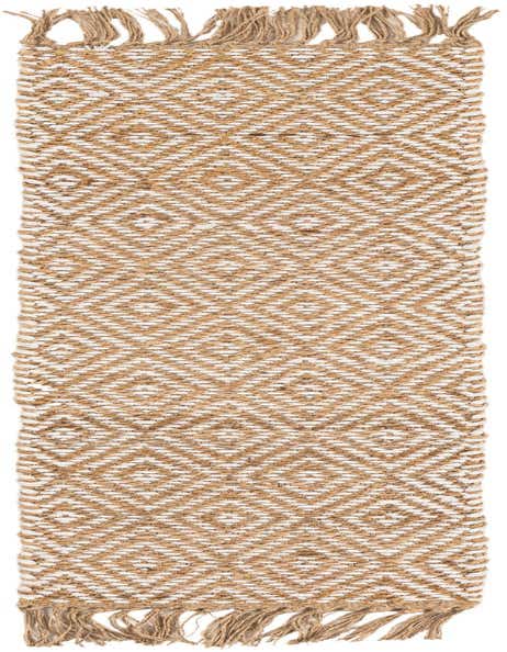 A 1' 2 x 5' 1 Braided Jute table runner with a natural brown and ivory diamond pattern and fringed ends.